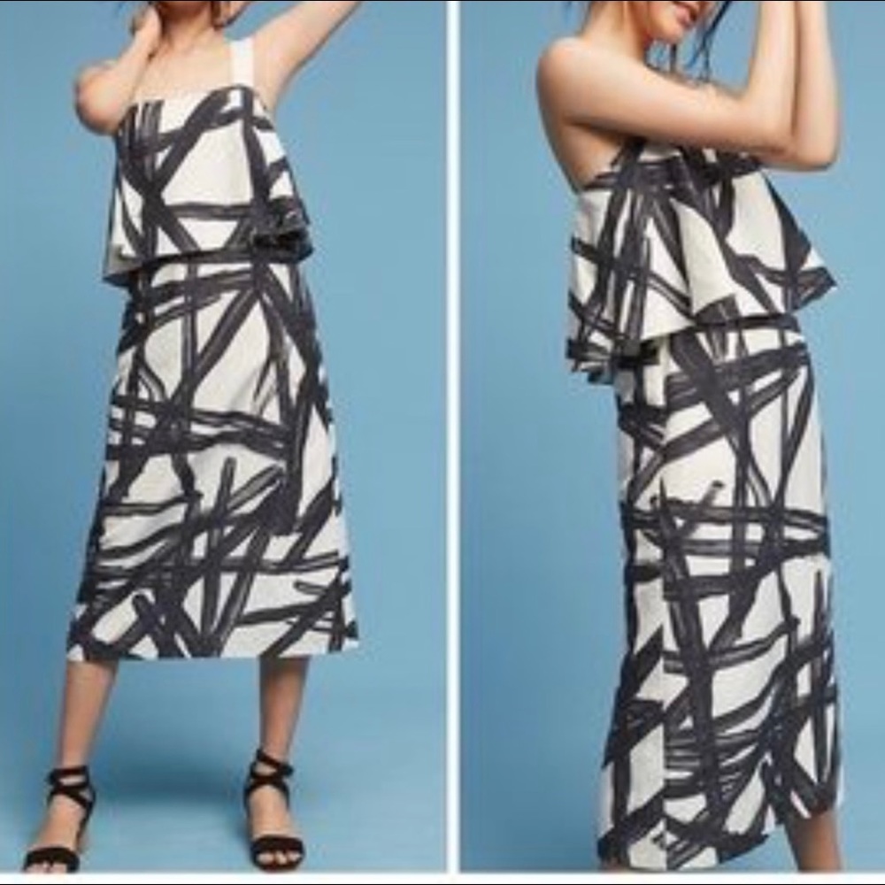 New! Anthropologie WHIT Umbrella Wild Lines Midi Dress (8P) *pockets*
